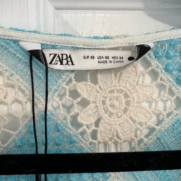 Zara Crochet Blue and Cream Long Sleeve Dress - Picture 6 of 6